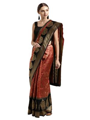Maroon woven poly silk saree with blouse 2