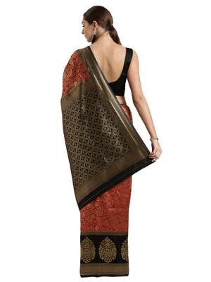Maroon woven poly silk saree with blouse 3