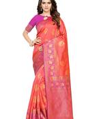 Pink Woven Poly Silk Saree With Blouse