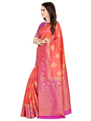 Pink Woven Poly Silk Saree With Blouse 2
