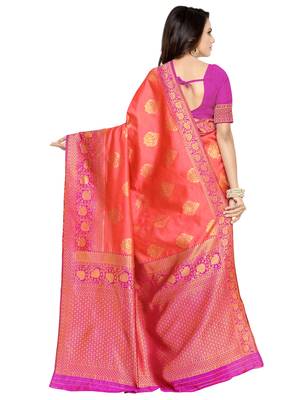 Pink Woven Poly Silk Saree With Blouse 3