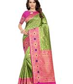 Green woven poly silk saree with blouse