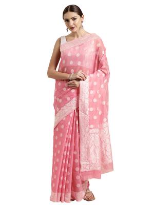 Peach Woven Cotton Silk Saree With Blouse 1