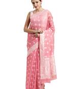 Peach Woven Cotton Silk Saree With Blouse