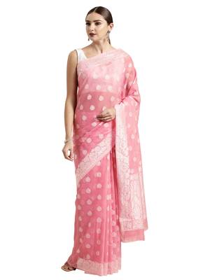 Peach Woven Cotton Silk Saree With Blouse 2