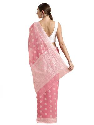 Peach Woven Cotton Silk Saree With Blouse 3