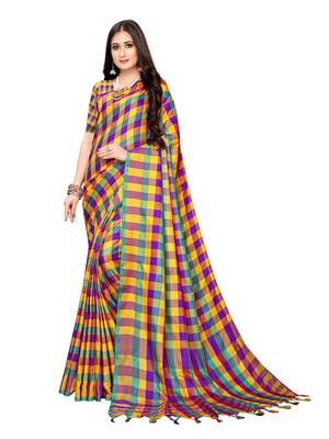 Yellow woven poly silk saree with blouse 1