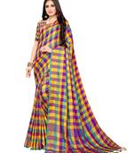 Yellow woven poly silk saree with blouse