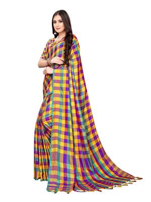 Yellow woven poly silk saree with blouse 2