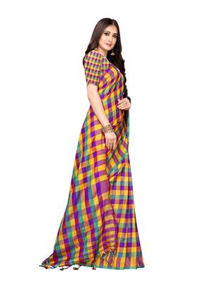 Yellow woven poly silk saree with blouse 3