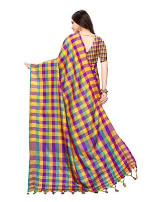 Yellow woven poly silk saree with blouse 4