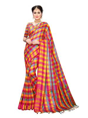 Yellow woven poly silk saree with blouse 1