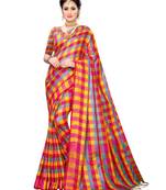 Yellow woven poly silk saree with blouse