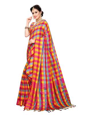 Yellow woven poly silk saree with blouse 2