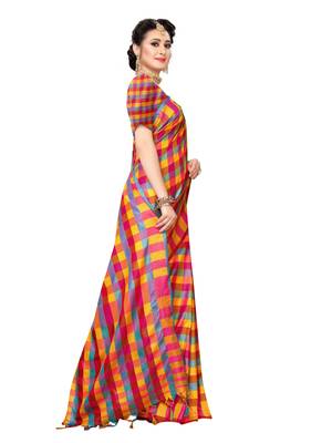 Yellow woven poly silk saree with blouse 3