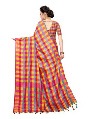 Yellow woven poly silk saree with blouse 4