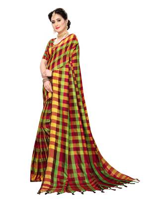 Maroon woven poly silk saree with blouse 2