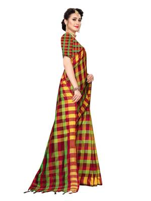 Maroon woven poly silk saree with blouse 3