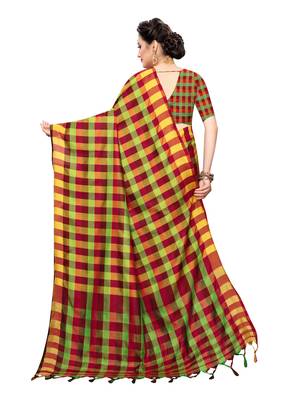 Maroon woven poly silk saree with blouse 4