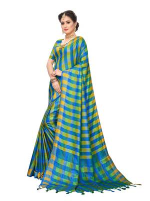 Blue woven poly silk saree with blouse 2