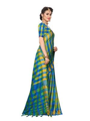 Blue woven poly silk saree with blouse 3