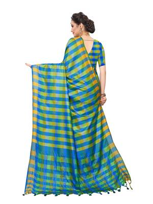 Blue woven poly silk saree with blouse 4