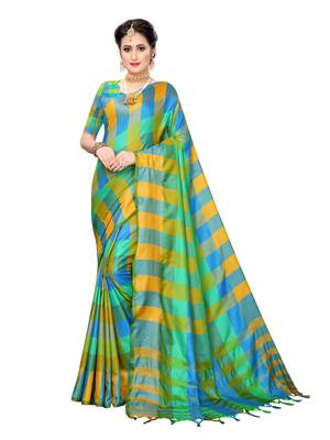 Sky blue woven poly silk saree with blouse 1