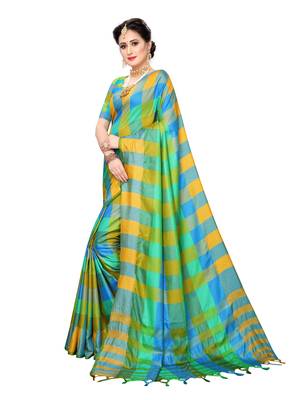 Sky blue woven poly silk saree with blouse 2
