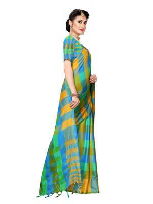 Sky blue woven poly silk saree with blouse 3