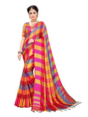 Yellow woven poly silk saree with blouse 1