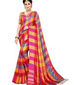 Yellow woven poly silk saree with blouse