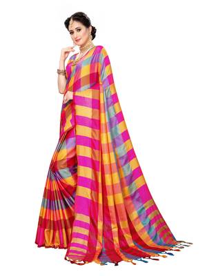 Yellow woven poly silk saree with blouse 2