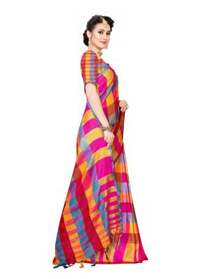 Yellow woven poly silk saree with blouse 3
