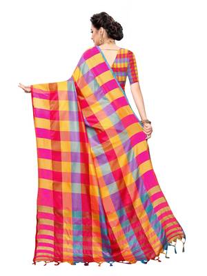 Yellow woven poly silk saree with blouse 4