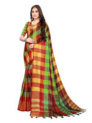 Yellow woven poly silk saree with blouse 1