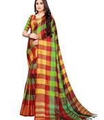 Yellow woven poly silk saree with blouse