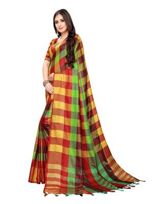 Yellow woven poly silk saree with blouse 2