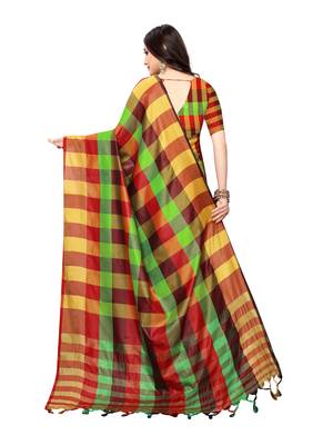 Yellow woven poly silk saree with blouse 4