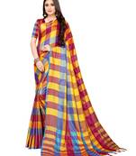 Yellow woven poly silk saree with blouse