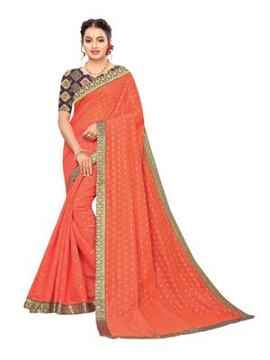 Orange woven cotton silk saree with blouse 1
