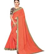 Orange woven cotton silk saree with blouse