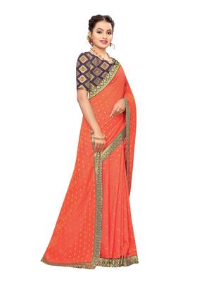 Orange woven cotton silk saree with blouse 3