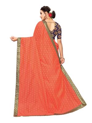 Orange woven cotton silk saree with blouse 4