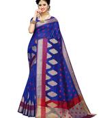 Blue woven art silk saree with blouse