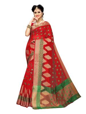 Red woven art silk saree with blouse 1