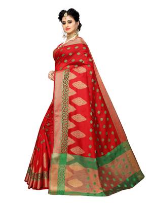 Red woven art silk saree with blouse 2