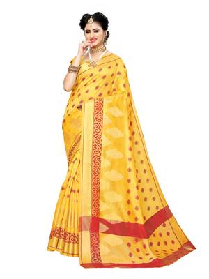Yellow Woven Art Silk Saree With Blouse 1