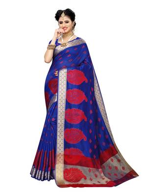 Blue woven art silk saree with blouse 1