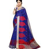 Blue woven art silk saree with blouse
