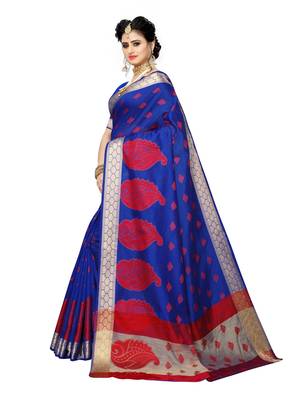 Blue woven art silk saree with blouse 2